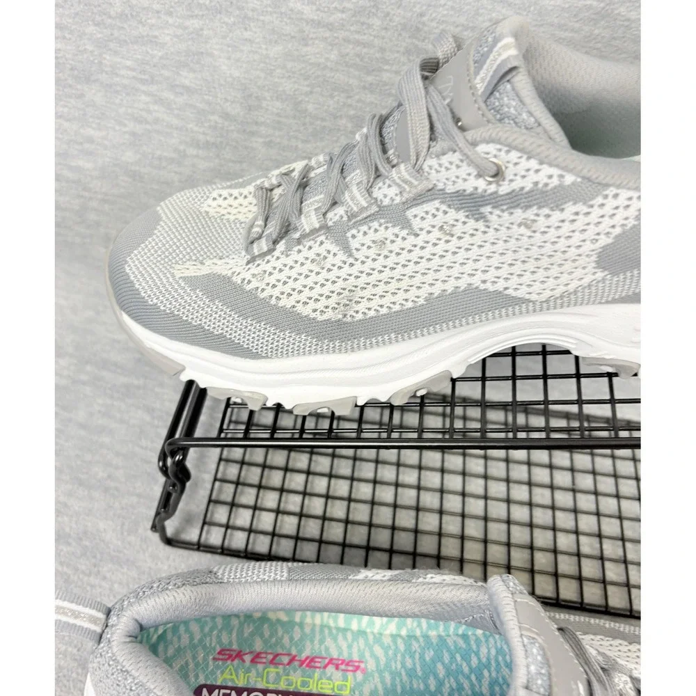 Skechers D'Lites Sneakers Womens 11 Gray White Knit Rhinestone 11955 GYW - Picture 12 of 14